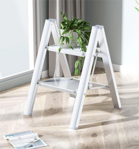 Portable 2-Step Folding Stool Household Workshop Ladder with Bag Iron Aluminum & Rubber Certified EN131 Champagne Color