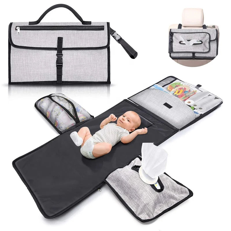 2025 Portable Polyester Changing Mat Waterproof Safety Foldable Diaper Bags with Multifunction Longer Change Mat