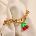 X176 Wholesale 18k Gold Plated Stainless Steel Bracelet Acrylic Cherry Charm Bracelet Jewelry for Women