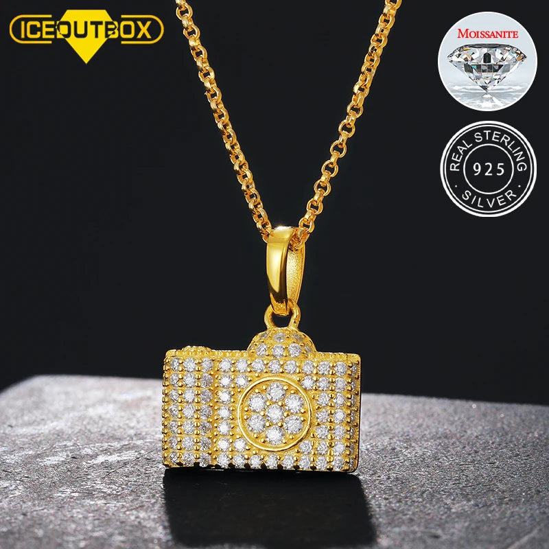 Moissanite Camera Pendant Necklace 925 Sterling Silver Moissanite Jewelry Custom Charm Hip Hop Pendant