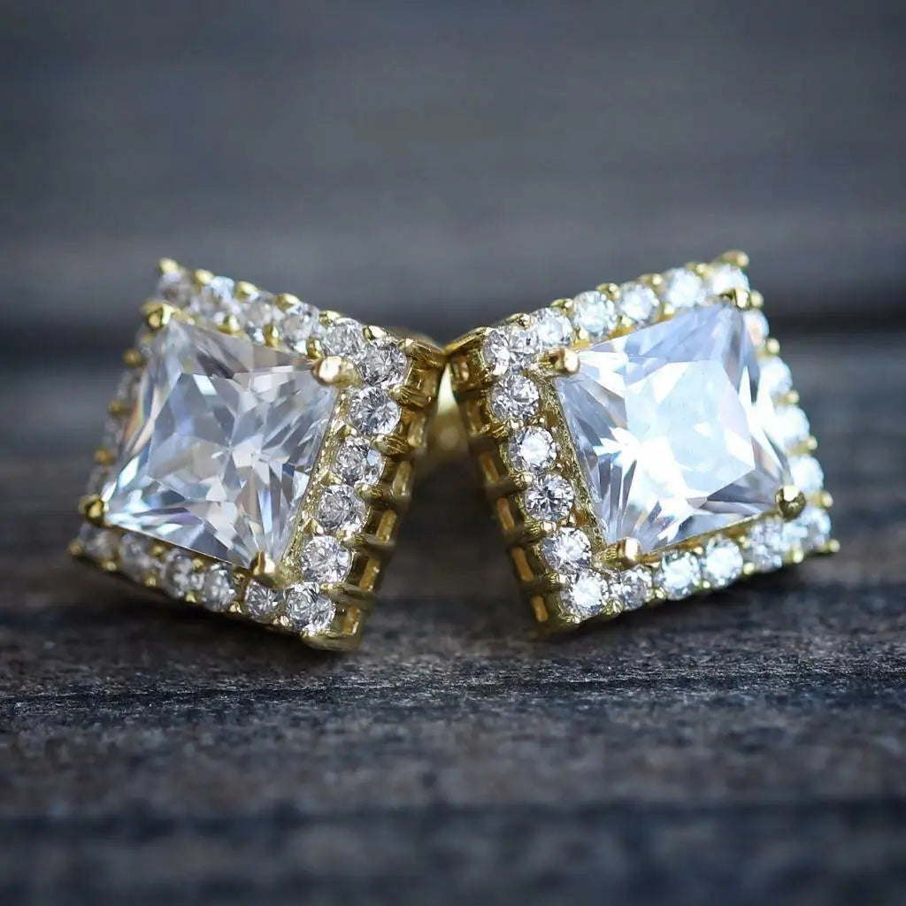 Huitan 2021 Square Zircon Princess Cut Stud Earring Girls Chic Dainty Silver Gold Fashion Fashion Earrings Women