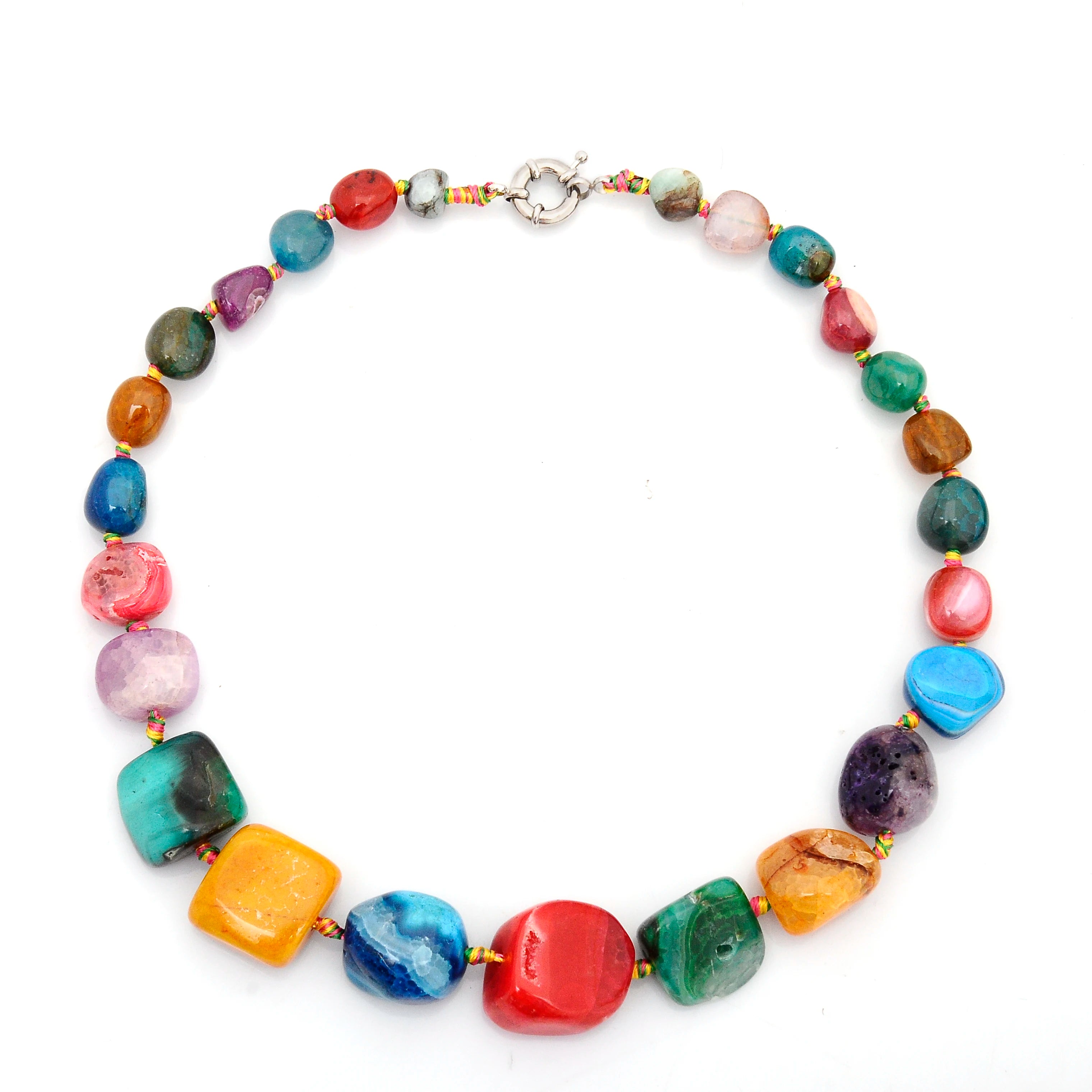 Wholesale Handmade Natural Stone Necklace Color Agate with Irregular Onyx Colorful Beads Chain Unique Style