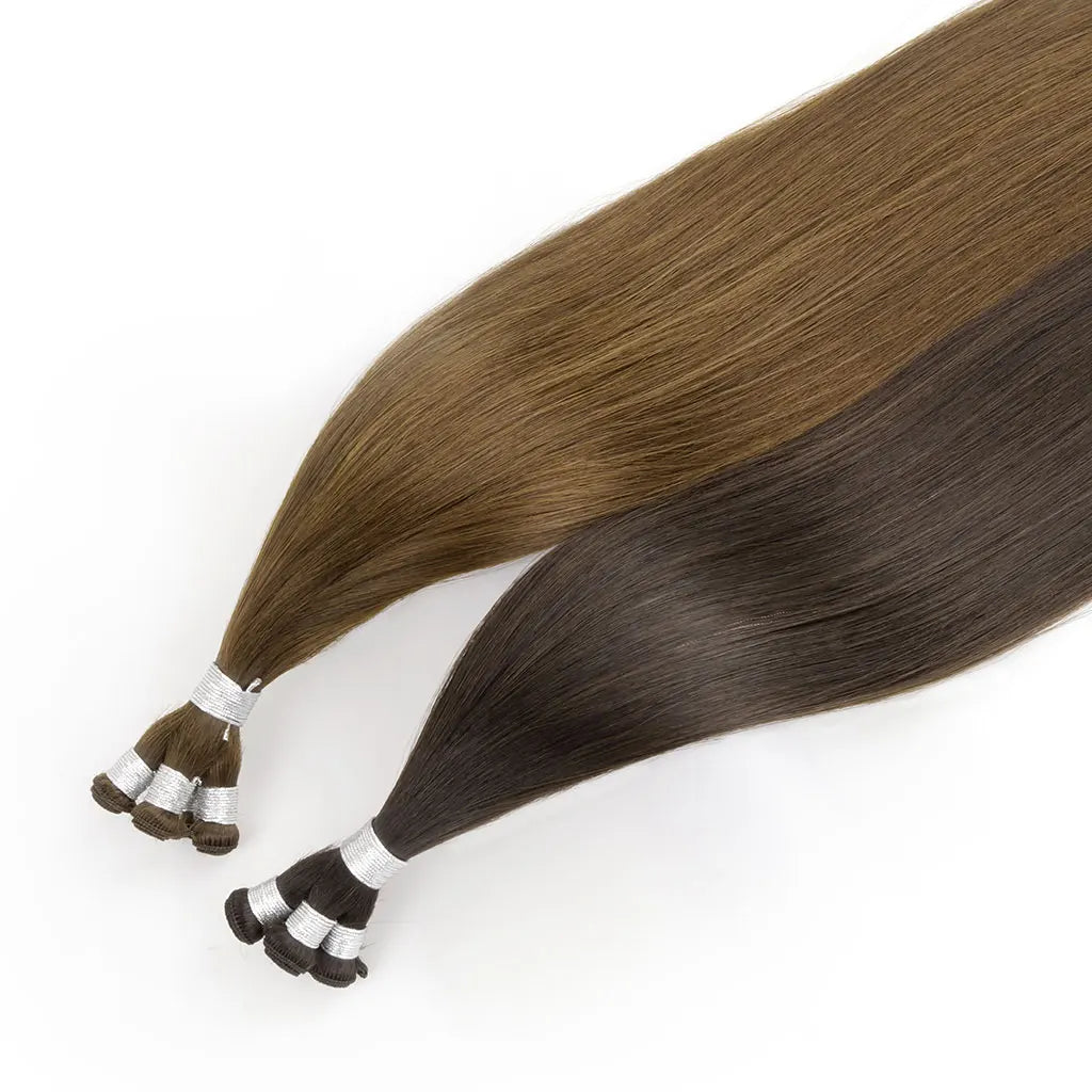 Natural Russian Hair Extensions Hand Tied Weft Colorful Human Hair Bundles Wholesale Bulk Hair
