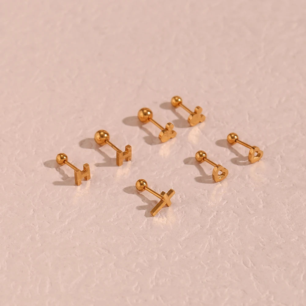 Waterproof Fashion Jewelry Cross Letter Heart Tiny Earring Stud Stainless Steel Nose Stud Tongue Stud  for Women Girls