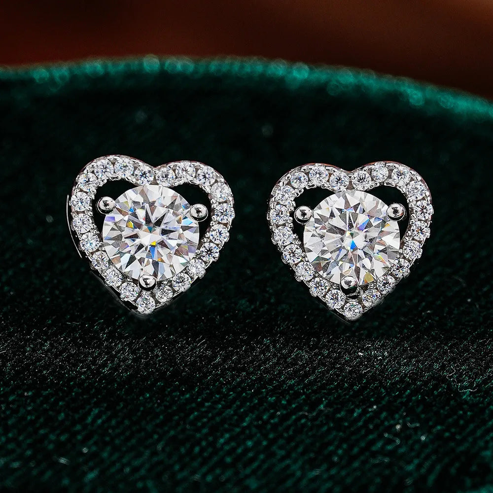 Gra Certified 5mm Moissanite 18k White Gold Plated 925 Sterling Silver Heart Stud Earrings Destiny Jewelry for Women