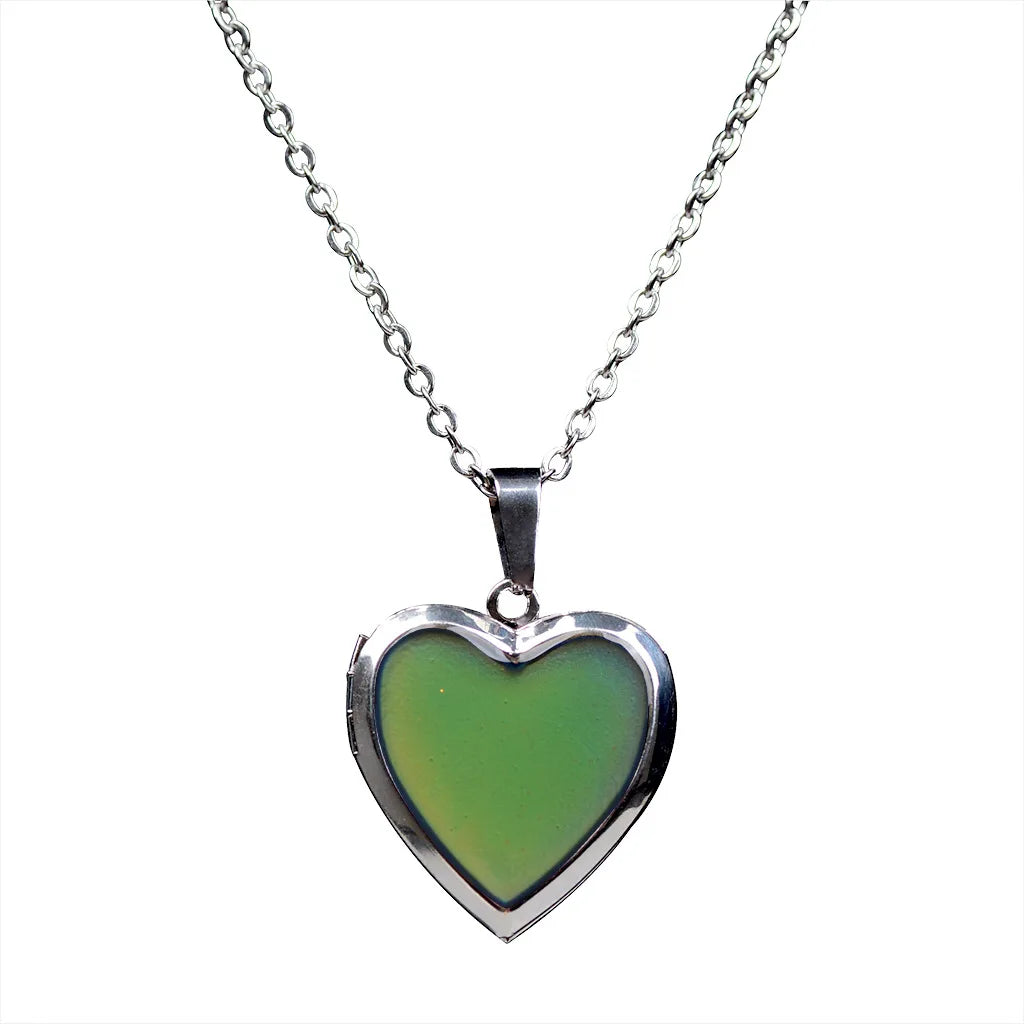 Gift Memory Emotion Mood Feeling Temperature Control Change Color Heart Photo Locket Jewelry Pendant Necklace for Women