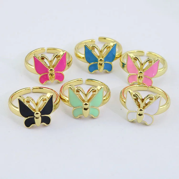 RA1035 Fashion Multi Colored Enamel butterfly Women Everyday Ring Trendy Brass Ladies Ring