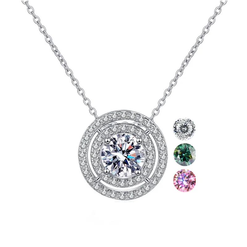 Trendy Double-row Full Pave Lab Grown Diamond 0.5ct 1ct 2ct Moissanite Pendant S925 Sterling Silver Necklace Jewelry