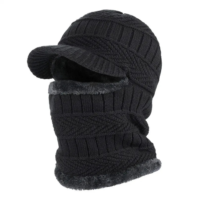 Men's Winter Wool Beanie Hat Windproof Knitted Pullover with Earflap Neck Cover Plaid Pattern Digital Printing for Travel