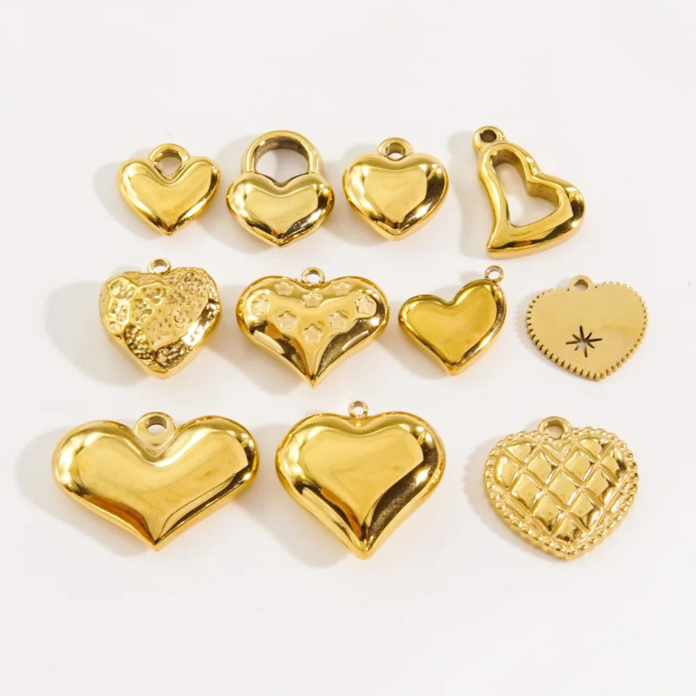 Wholesale DIY Accessories 14K/18K PVD Pendant Stainless Steel Gold Plated Heart Charms Pendant for Jewelry Making