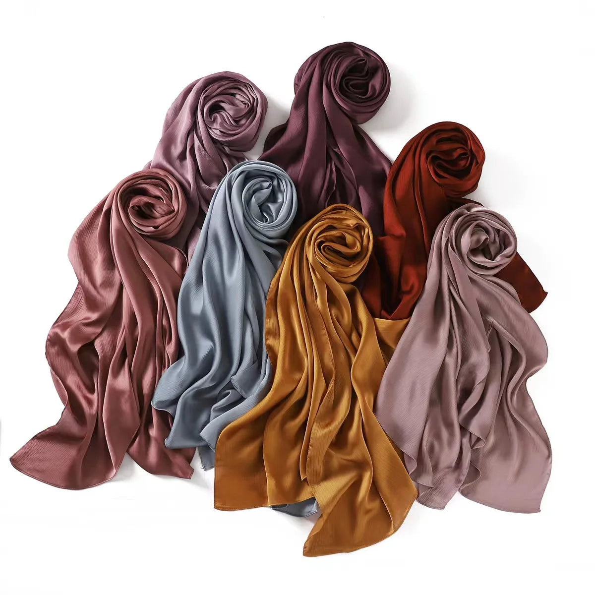 2024 Summer Muna Textured Satin Silk Crinkle Shawl 15 Colors Fashion Scarf Hijab for Islamic Women Shiny Headwraps by New Year