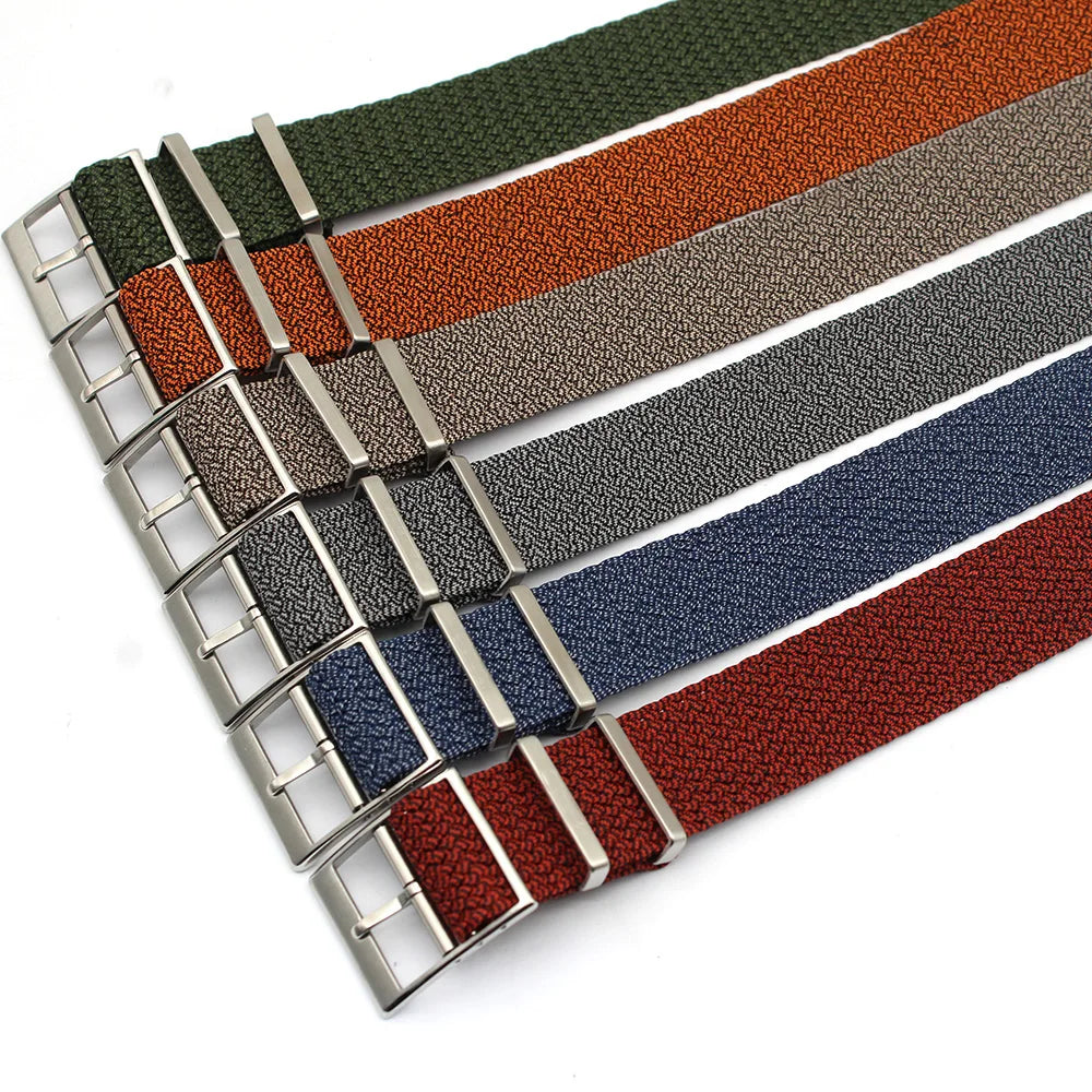 316L Stainless Steel Buckle 2 Tones Nylon Material Single Pass Adjustable Watch Strap Perlon Watch Band 18mm 20mm 22mm Bracelet