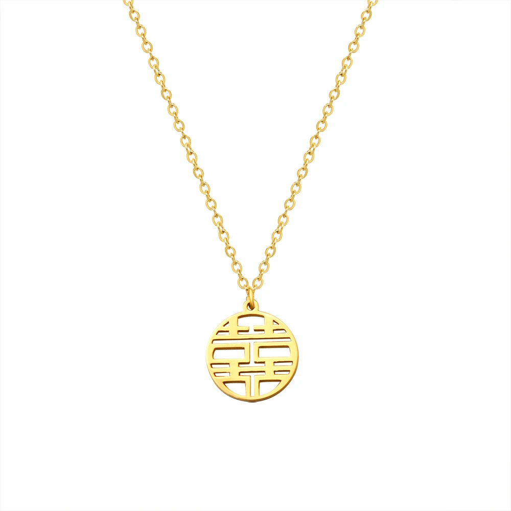 Chinese New Style 18K Gold Plated Stainless Steel Necklace With Text for Women