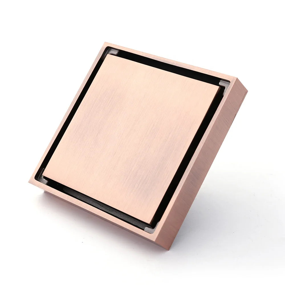 Hotel and Family Use 4 Inch 100mm Size square Tile Insert Concealed Antique Brass Floor Drain