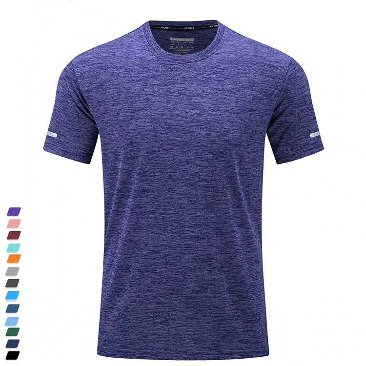 Quick Dry Summer Men's T-Shirts Round Collar Breathable Moisture Wicking Fabric Jogging Fitness Pullover Reflective Shirt
