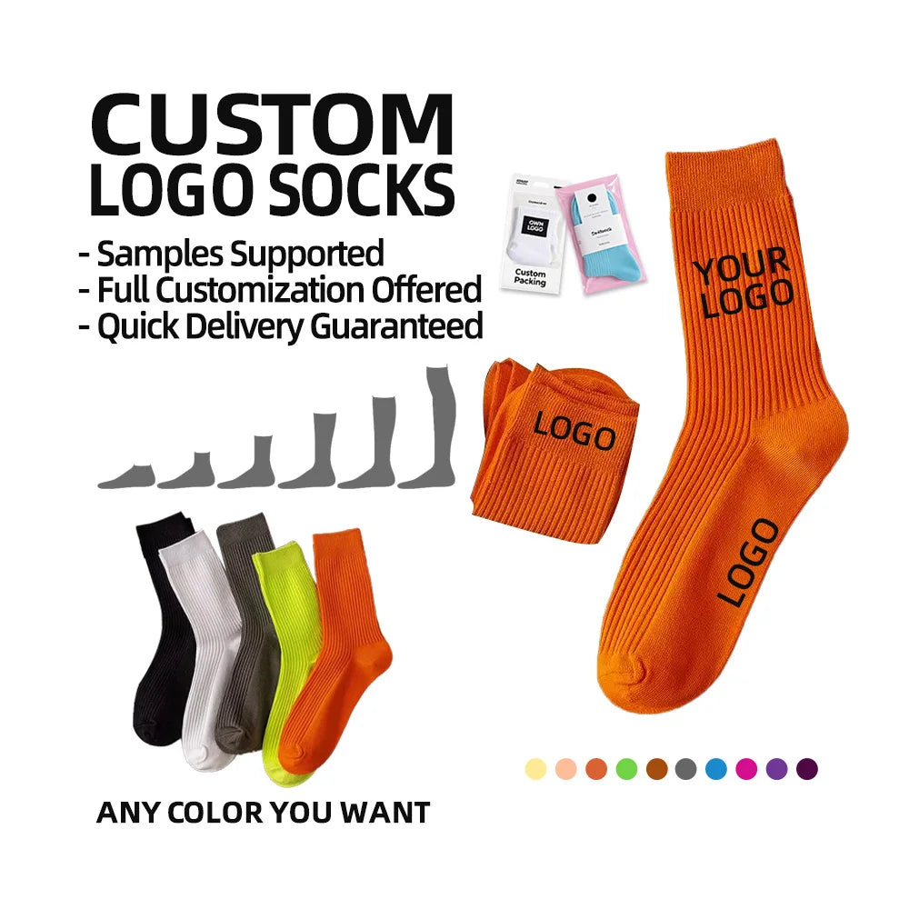 Custom Designer Knitted Logo Cotton Ribbed Basketball Running Athletic Custom Crew Socks