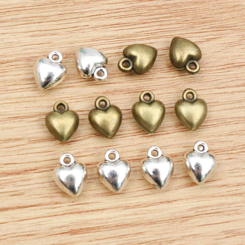 30pcs 9x7mm Antique Silver Plated Bronze Heart Handmade Charms Pendant:DIY Jewelry Findings for Bracelet Necklace