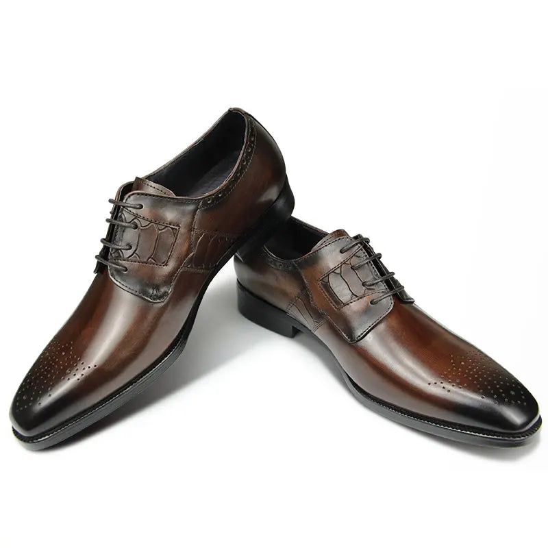 Autumn Men's Formal Genuine Leather Derby Shoe Latest Design Hand Painted Coffee Breathable Height Wedding Shoes Shoes
