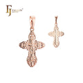 FJ Fallon Fashion Jewelry Russian Orthodox Cross Budded Pendant Plated in Rose Gold Brass Based