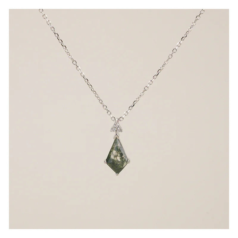 High-Grade Bulk 925 Sterling Silver Luxury Moss Agate Necklace Trendy Natural Gemstone Water Drop Jewelry for Women's Wedding