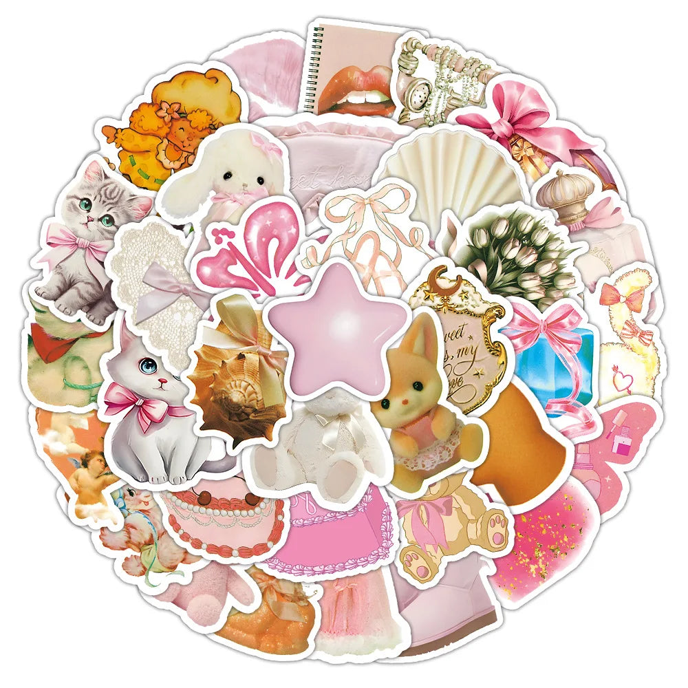 60PCS Aesthetic pink Kawaii Cartoon Valentine Day Coquette Stickers