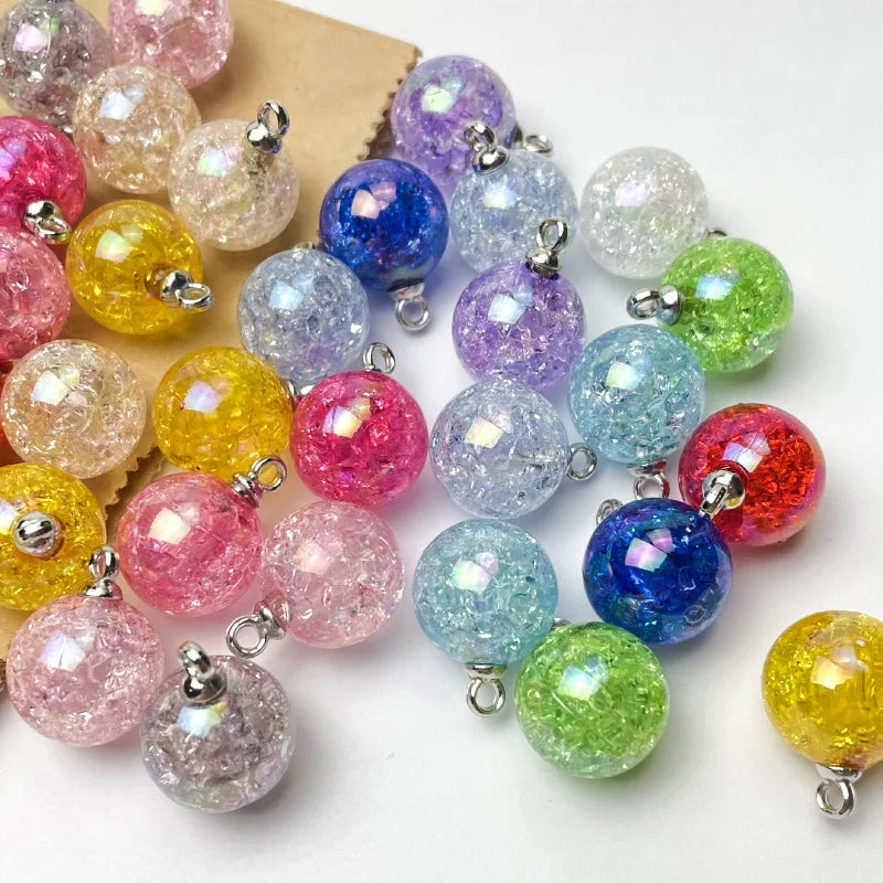 16mm Transparent Colored Acrylic Crystal Beads Round Crackle Beads Charms for Jewelry Making Bracelets Earring Necklace