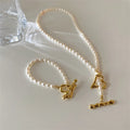 Aimgal Baroque White Pearl AA Grade Heart OT Buckle Necklace Bracelet Jewelry Set Brass Plated 18K Gold Fine Jewelry Women's