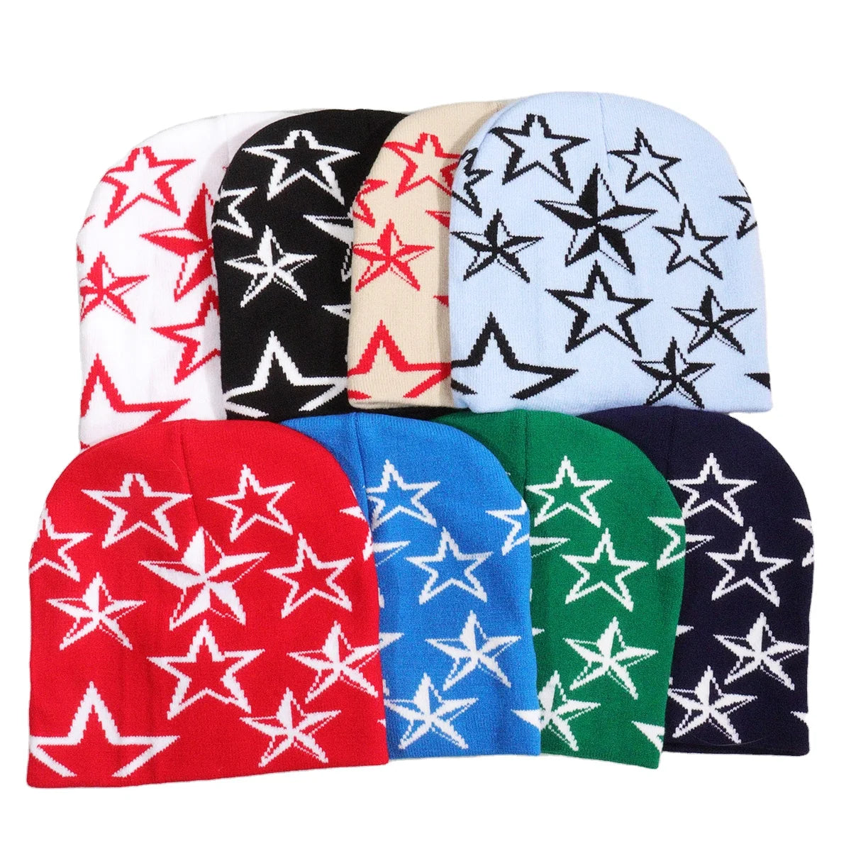 Manufacturer's Neutral Acrylic Full Body Printed Small Star Pattern Double-sided Knitted Hat Casual and Versatile for Adult Out