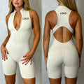 Women Backless One Piece Jumpsuits Racerback Bodycon Tummy Control Workout Shorts Rompers Activewear Jumpsuits