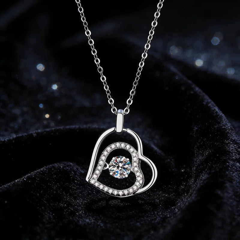 Wholesale Double Beating Heart Vvs  D Color Moissanite Pendant S925 Sterling Silver Necklace for Women  Valentine's Day Gift