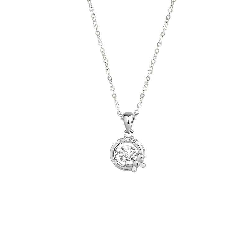 Hot Selling 925 Sterling Silver Round Simple Cute Bow Pendant Women's Necklace Jewelry