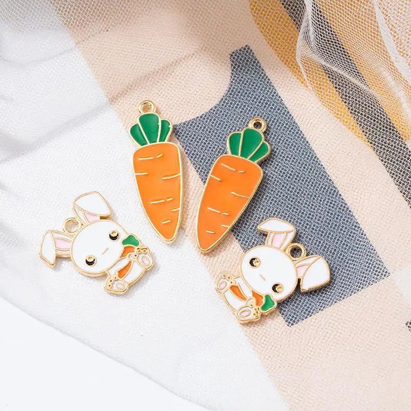 Diy Enamel Rabbit Bunny Carrot Earrings Necklace Clothes Bag Shoes Metal Parts Accessories Charm Pendant for Jewelry Making