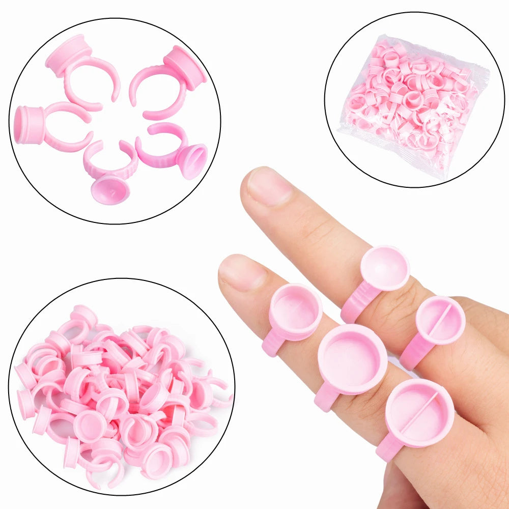 Wholesale 100Pcs/bag Glue Ring Various Size and Styles Eyelash Glue Ring Pink Glue Ring Ink Cup