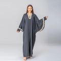 Dubai Abaya Modest Fashion Wear Muslim Eid Al-fitr Lady Full Cover Maxi Floral ABAYA DRESS WITH EMBROIDERED BATWING SL