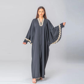 Dubai Abaya Modest Fashion Wear Muslim Eid Al-fitr Lady Full Cover Maxi Floral ABAYA DRESS WITH EMBROIDERED BATWING SL