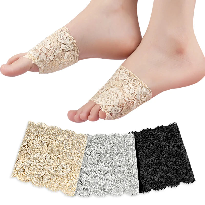 Women's Lace Half-Length Socks Invisible Sandals Slippers Non-Slip Heart Cotton Spandex Soles Forefoot Sports Comfort Insoles