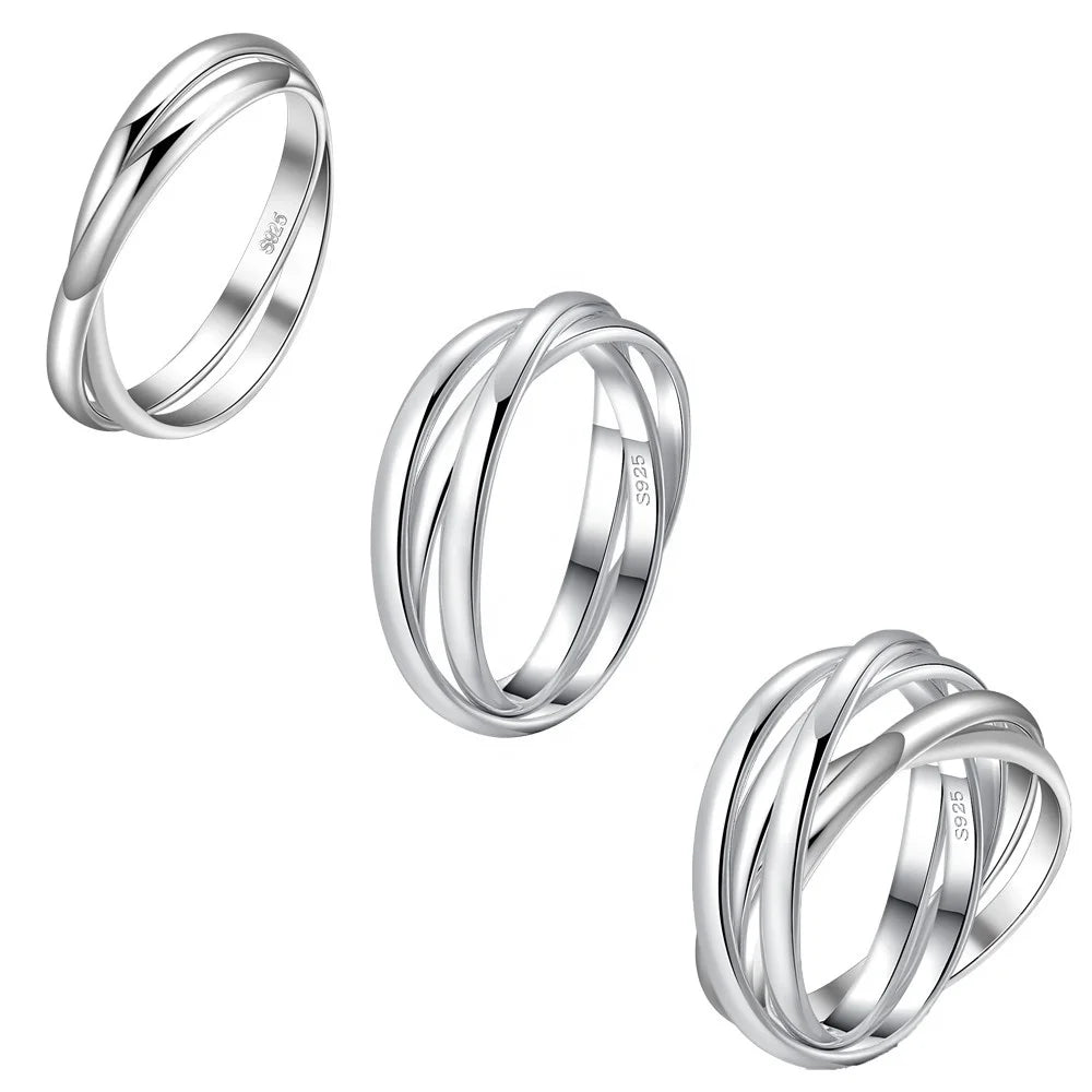 Simple 925 Sterling Double Triple Quintuple Smooth Finger Knuckle Ring Fidget Relief Interlocked Pinky Silver Interlocking Rings