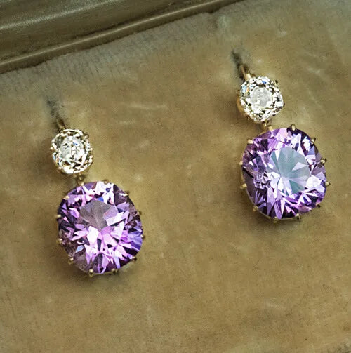 Huitan 2025 Oval Purple Zircon Drop Earring Girls Chic Dainty Silver Bling Bling Romantic Earrings Women