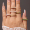 New Fashion Small Dome Stainless Steel Rings 18k Gold Plated Pearl White Green Zircon Ring Waterproof Jewelry for Women