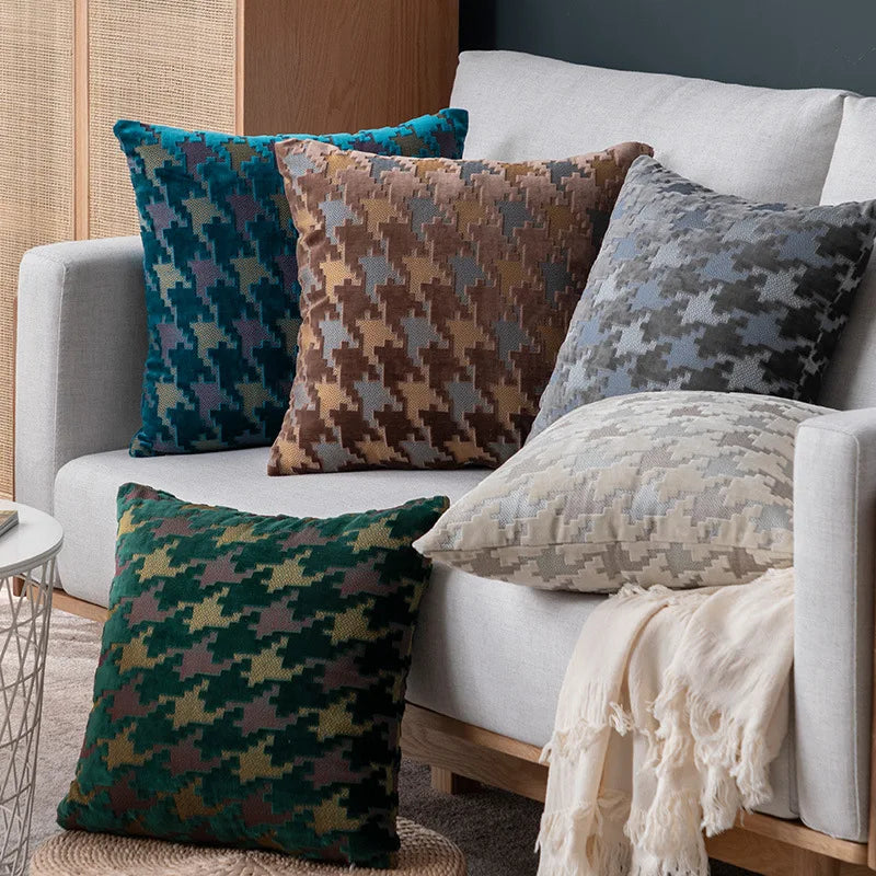 Custom Home Sofa Throw Pillow Cover Colored Plaid High Precision Jacquard Cushion Cover Cut Velvet Pillow Covers