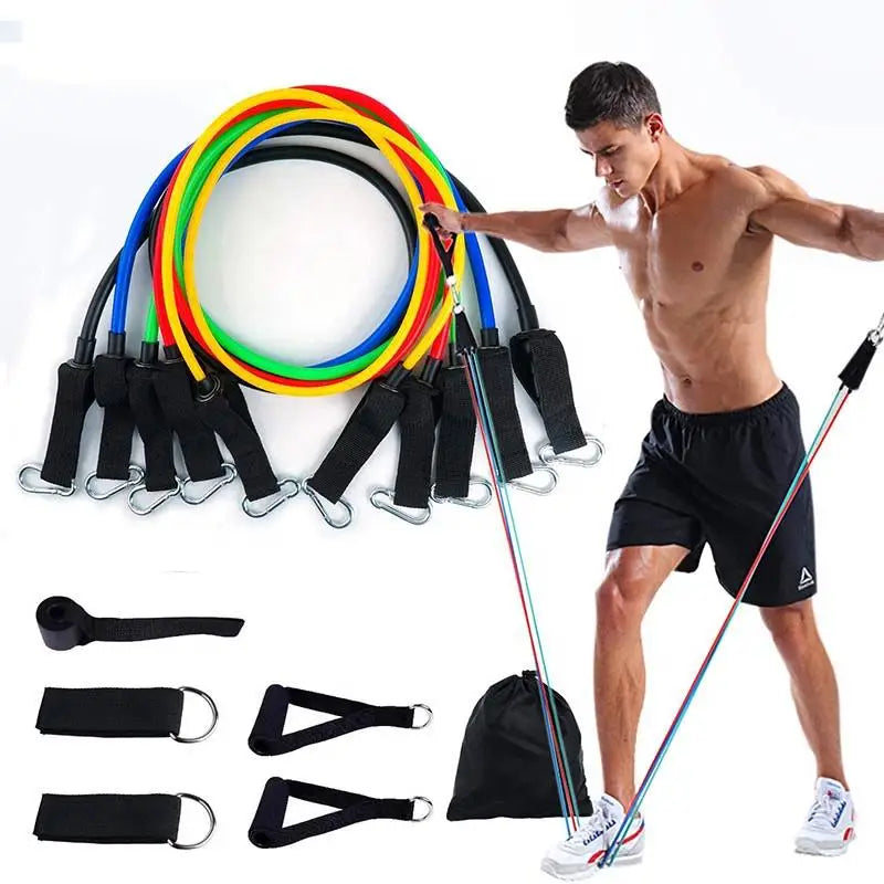 Hot Sale Home Gym Workout 11 Pcs Rubber Elastic Fitness Band Custom logo TPE Resistance Band Set