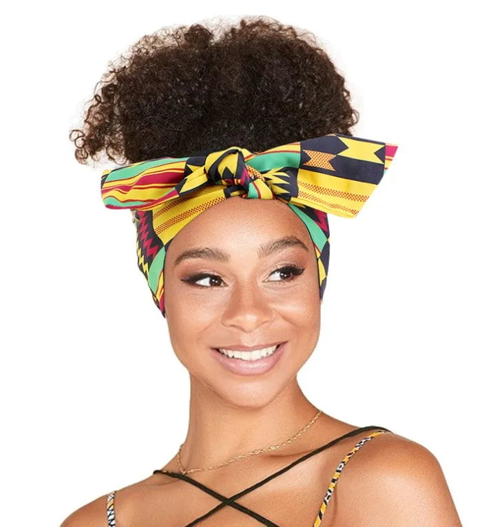 customize logo Africa Print Wide Tie Bow Knot Headband Yoka Head Wrap Head Turban with Satin Lined