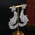 Luxury Platinum Plated Shining Zircon Big Chandelier Earrings Women Prom Jewelry Bridal Wedding Earring
