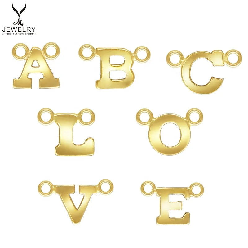 New Style 14K Gold Filled Double Holes Block Letter Connector Charms A-Z for Jewelry Bracelet Making