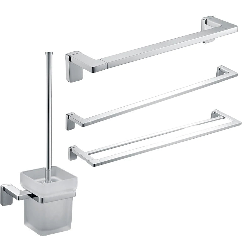 Modern 4-Piece Wall-Hung Aluminum Bathroom Accessory Set Brass-Finished Space-Towels Brushed Metal Surface Bath Hardware Sets