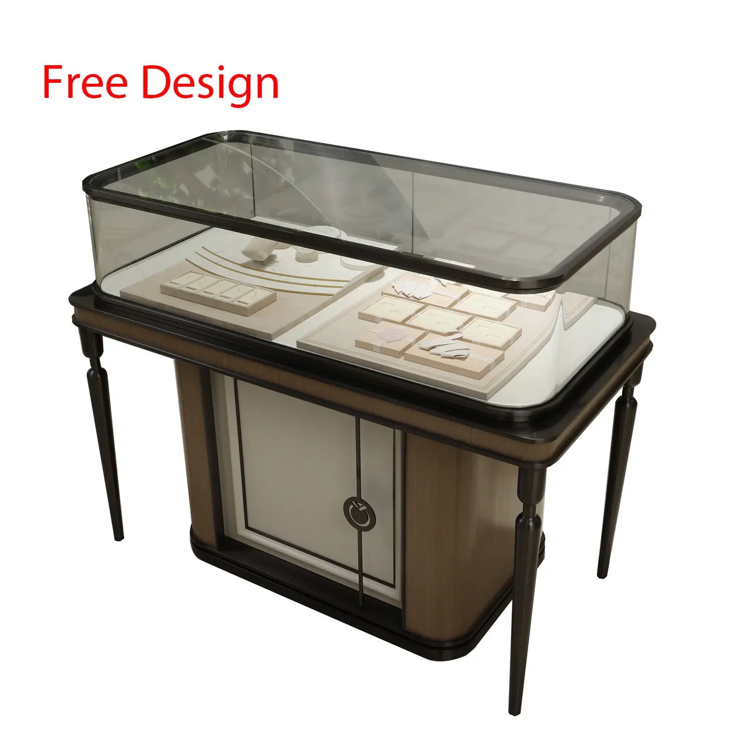 Customized Luxury Commercial Mall Wall Stand Cosmetic Glass Cabinet Display Case Showcase Jewelry Display Table