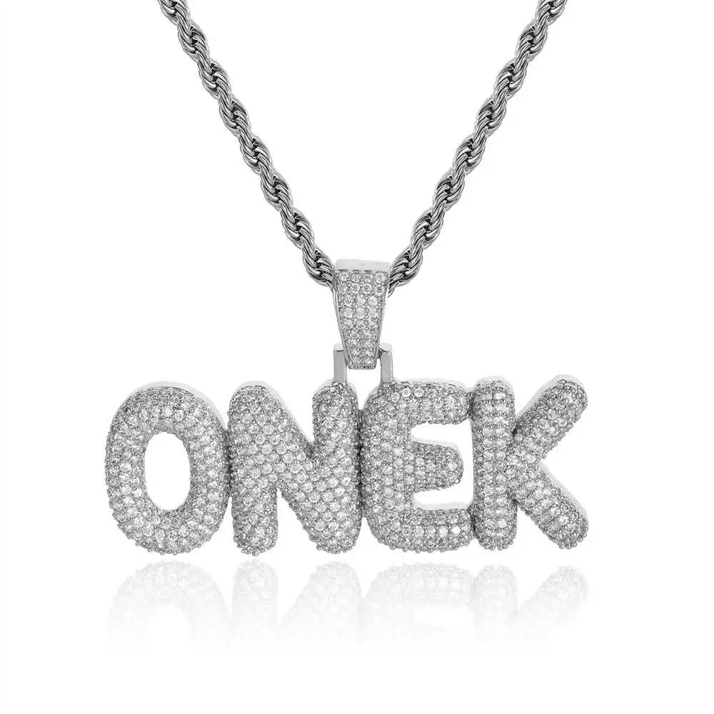 Qiuhan Hip Hop Men Copper Inset Zircon Trumpet Bubble Custom Name Splicing Combination Pendant Necklace