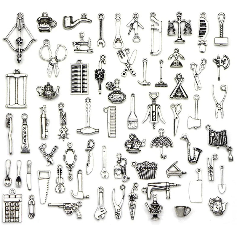 Silver Tone Alloy Charm Pendant Connector 65pcs Daily Supplies for Children's DIY Jewelry Making Accessories Living Tools Daily