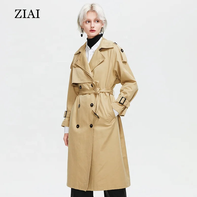 Good Quality OEM Customize Double Breasted  Oversized Waterproof Belted Classic Trench Coat Cool Trench Coat