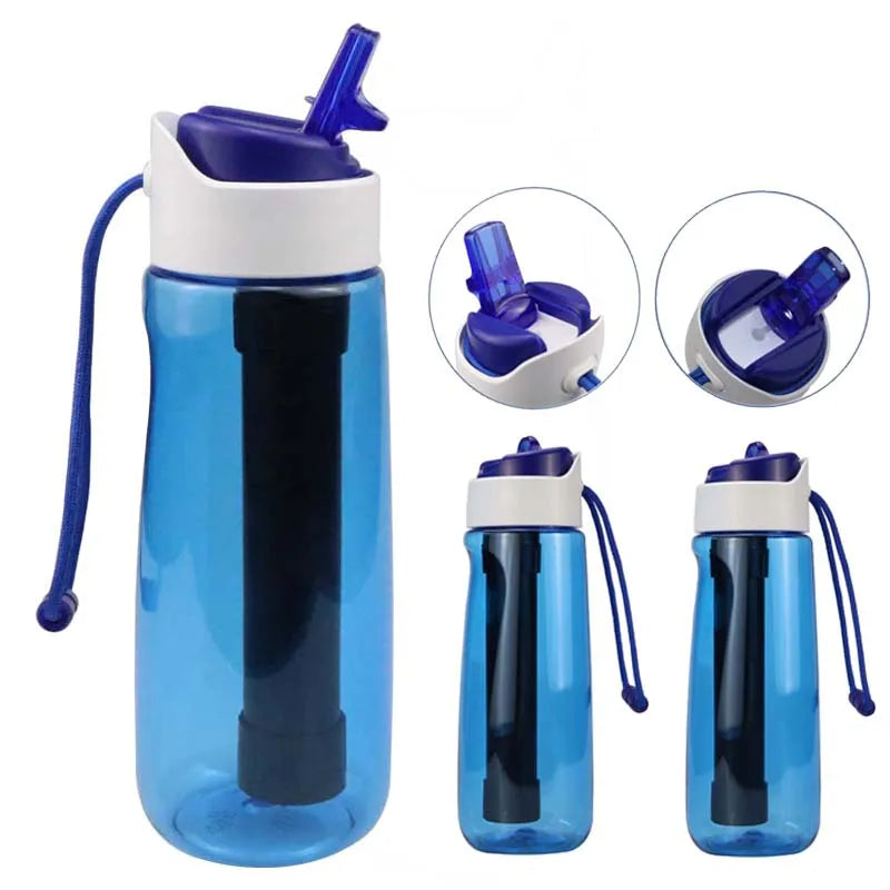 750ML Eco Friendly Portable Clean Sports Filtered Water Bottle With Filter Straw Outdoor Water Filter Purifier Cup